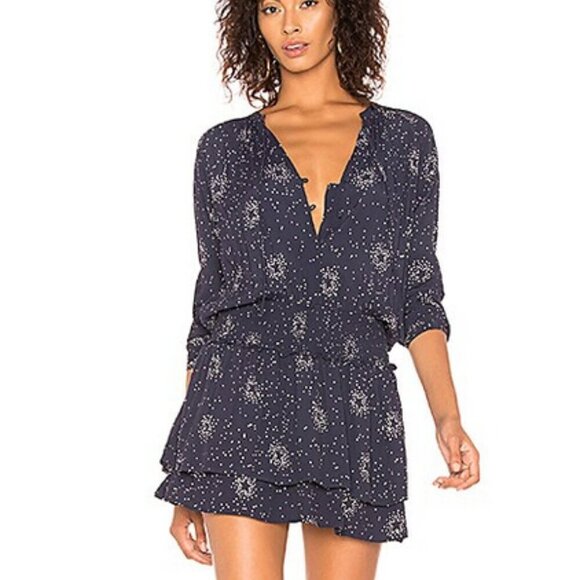 Rails Jasmine Navy Stella Star Pattern Dress‎ Button Front Smocked Waist sz XS - Picture 2 of 14